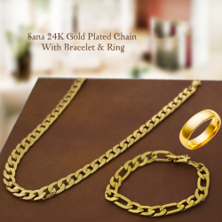 Sana 24K Gold Plated Chain With Bracelet & Ring For Unisex, SNS55